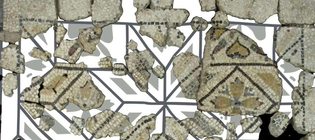 Mosaico pavimentale policromo con motivi geometrici, III-V secc., proveniente da una domus di Luni, Museo archeologico del Castello San Giorgio, La Spezia
