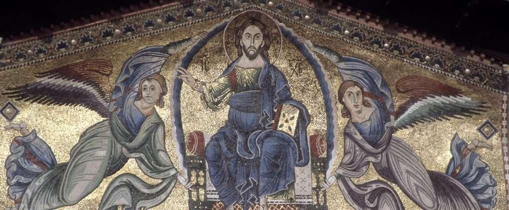 Mosaico parietale con Ascensione di Cristo e apostoli, XIII sec., facciata della chiesa di San Frediano, Lucca