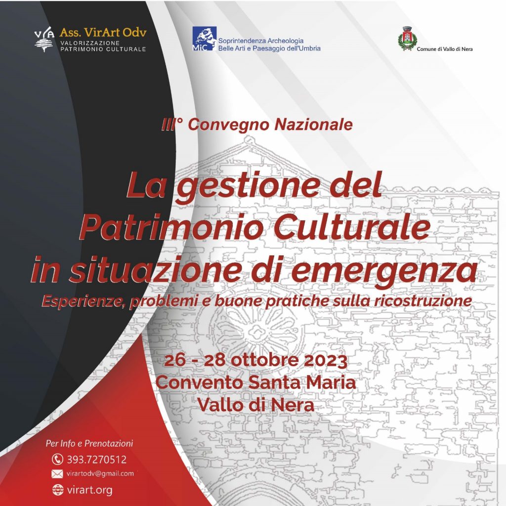 III Convegno Nazionale “La gestione del patrimonio culturale in situazione di emergenza” dal 26 al 28 ottobre a Vallo di Nera