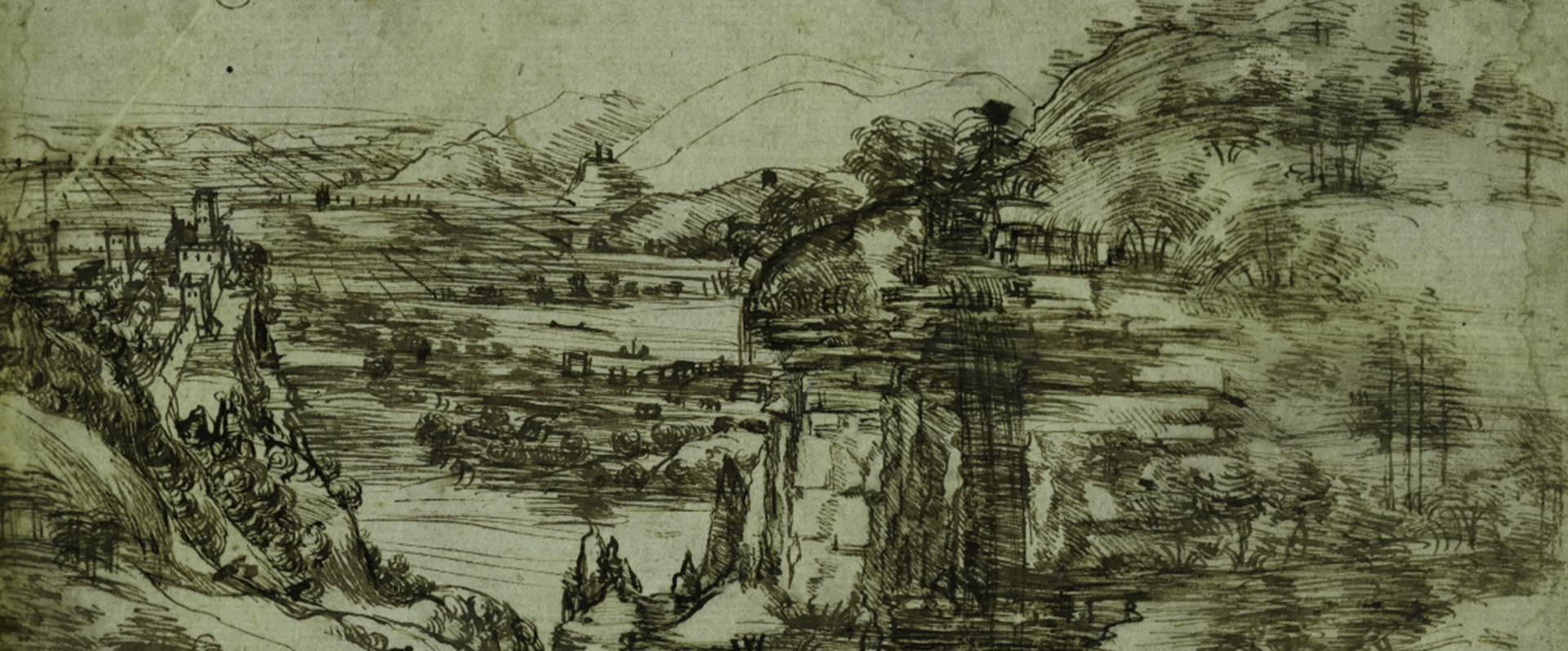 Leonardo da Vinci, Studio di paesaggio, 1473. Gabinetto Disegni e Stampe, Gallerie degli Uffizi, Firenze.